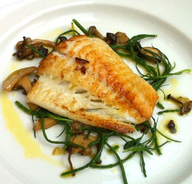 Gebakken tarbot met paddenstoelen